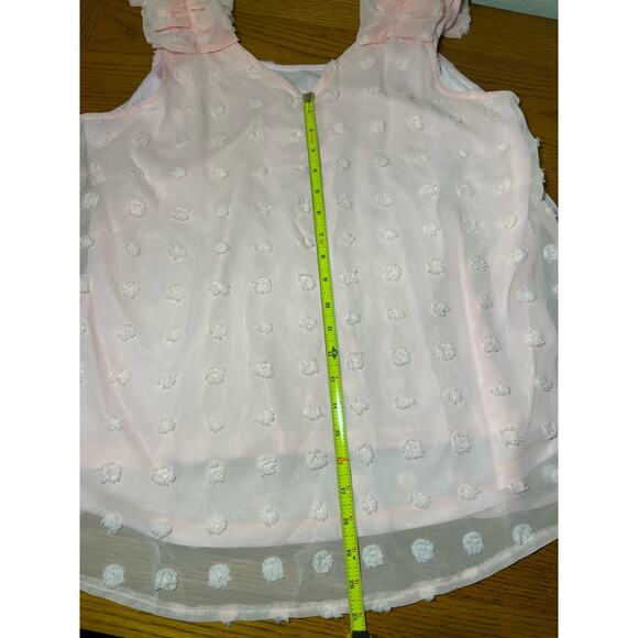 Boutique Womens Pink v neck blouse top size L ruffle sleeves polka dot print - Picture 8 of 10